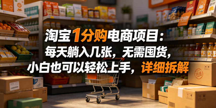 淘宝1分购电商项目：每天躺入几张，无需囤货，小白也可以轻松上手，详细拆解-KJ分享