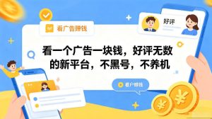 看一个广告一块钱，好评无数的新平台，不黑号，不养机，一部手机一天撸几十，可矩阵【揭秘】-KJ分享