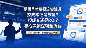 视频号付费投流实战课-5月：控成本还是放量？投成交还是ROI？核心决策逻辑全拆解-KJ分享