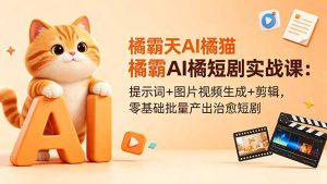 橘霸天AI橘猫短剧实战课:提示词+图片视频生成+剪辑,零基础批量产出治愈短剧-KJ分享