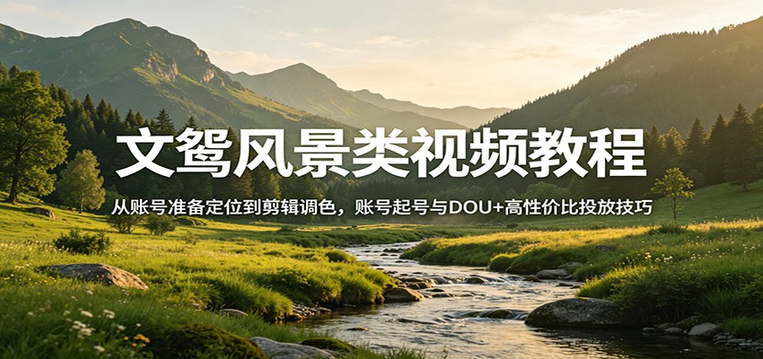 文鸳风景类视频教程:从账号准备定位到剪辑调色,账号起号与DOU+高性价比投放技巧-KJ分享