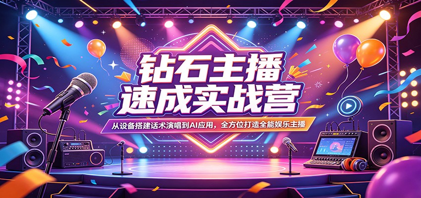 钻石主播速成实战营：从设备搭建话术演唱到AI应用，全方位打造全能娱乐主播-KJ分享