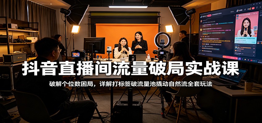 抖音直播间流量破局实战课:破解个位数困局,详解打标签破流量池撬动自然流全套玩法-KJ分享