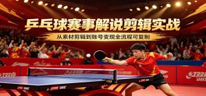 乒乓球赛事解说剪辑实战，从素材剪辑到账号变现全流程可复制-KJ分享