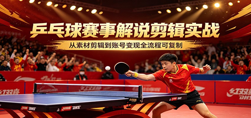 乒乓球赛事解说剪辑实战，从素材剪辑到账号变现全流程可复制-KJ分享