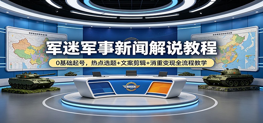 军迷军事新闻解说教程:0基础起号,热点选题+文案剪辑+消重变现全流程教学-KJ分享