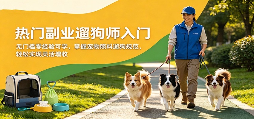 热门副业遛狗师入门，无门槛零经验可学，掌握宠物照料遛狗规范，轻松实现灵活增收-KJ分享
