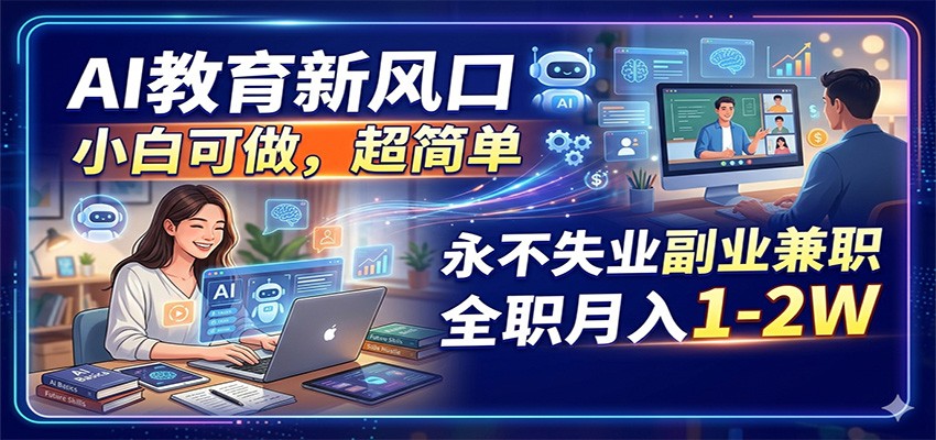 AI教育新风口，小白可做，超简单，永不失业副业兼职 全职月入1-2W-KJ分享
