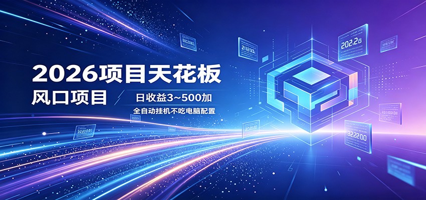 2026项目天花板，风口项目，日收益3~500+全自动挂机，不吃配置-KJ分享