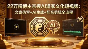 22万粉博主亲授AI道家文化短视频:文案仿写+AI生成+配音剪辑全流程-KJ分享