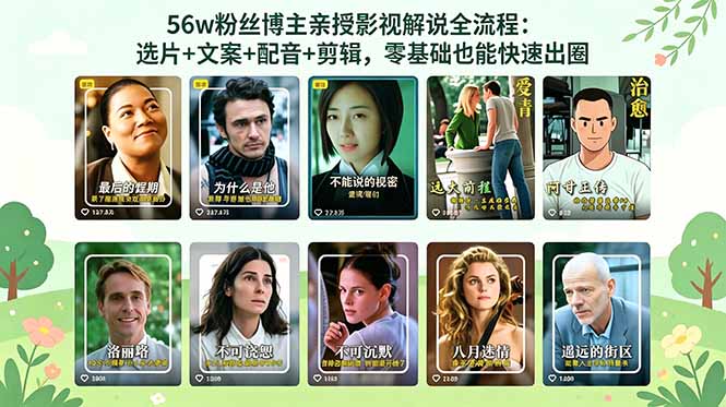 56万粉丝博主亲授影视解说全流程：选片+文案+配音+剪辑，零基础也能快速出圈-KJ分享