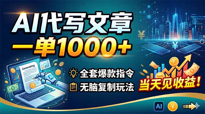 AI代写文章，一单1000+，全套爆款指令+无脑复制玩法，当天见收益！-KJ分享