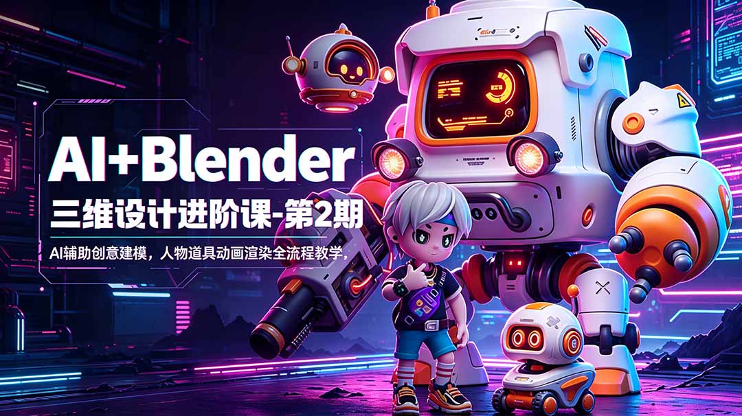 AI+Blender三维设计进阶课-第2期：AI辅助创意建模，人物道具动画渲染全流程教学-KJ分享