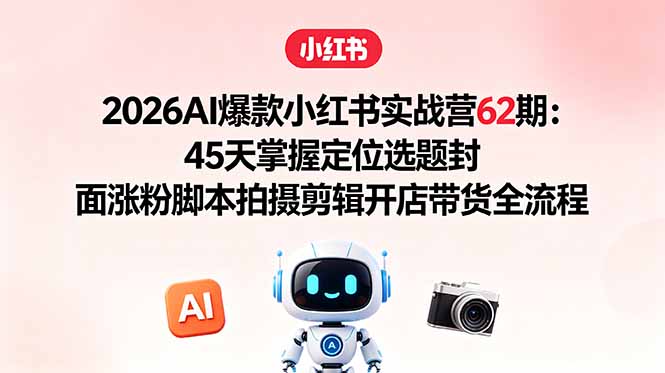 2026AI爆款小红书实战营62期：45天掌握定位选题封面涨粉脚本拍摄剪辑开店带货全流程-KJ分享