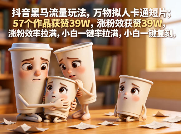 抖音黑马流量玩法，万物拟人卡通短片，57个作品获赞39W，涨粉效率拉满，小白一键复刻，保姆级拆解-KJ分享