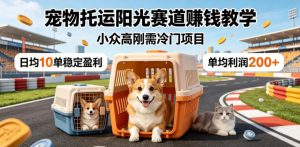 宠物托运阳光赛道賺钱教学,小众高刚需冷门项目,日均10单稳定盈利,单均利润200+-KJ分享