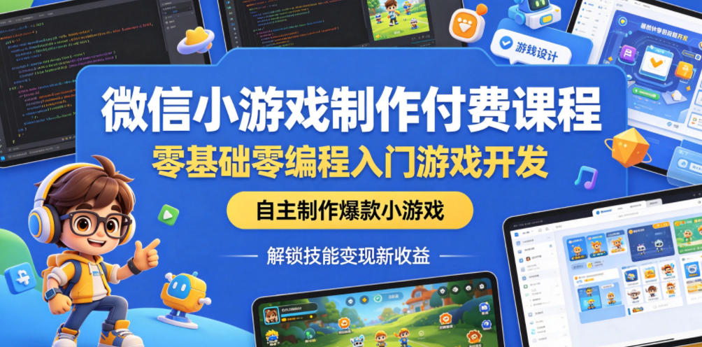 微信小游戏制作付费课程，零基础零编程入门游戏开发，自主制作爆款小游戏，解锁技能变现新收益-KJ分享