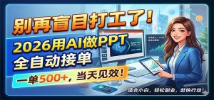 别再盲目打工了！2026用AI做PPT全自动接单，一单5张+，当天见效！-KJ分享