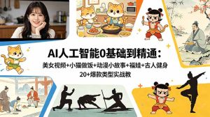 AI人工智能0基础到精通:美女视频+小猫做饭+动漫小故事+福娃+古人健身,20+爆款类型实战教学-KJ分享