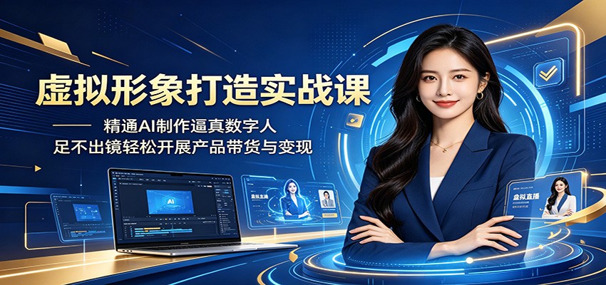 虚拟形象打造实战课：精通AI制作逼真数字人，足不出镜轻松开展产品带货与变现-KJ分享