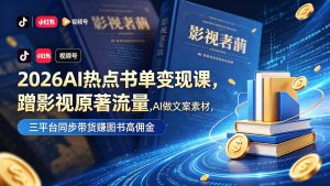 2026AI热点书单变现课,蹭影视原著流量,AI做文案素材,三平台同步带货赚图书高佣金-KJ分享