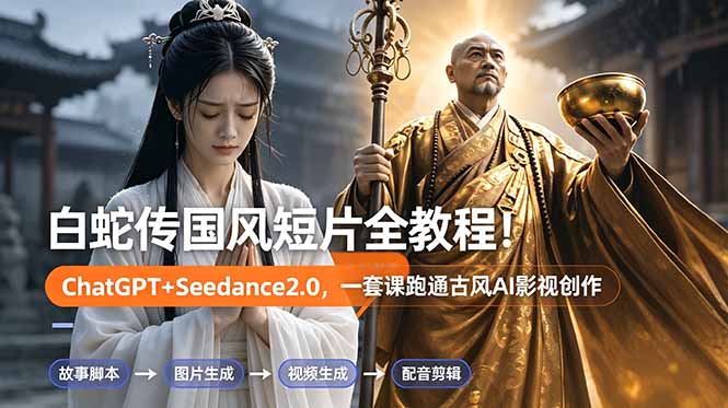 白蛇传-国风短片全教程！ChatGPT+Seedance2.0，一套课跑通古风AI影视创作-KJ分享