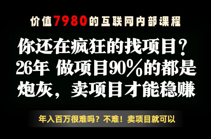 26年请不要疯狂的找项目了，卖项目远比你想象的暴利，你也可以月入10W+【揭秘】-KJ分享