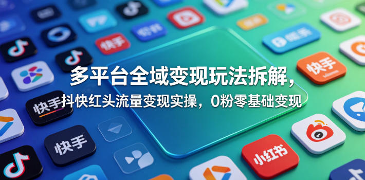 多平台全域变现玩法拆解，抖快红头流量变现实操，0粉零基础变现-KJ分享