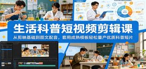 生活科普短视频剪辑课：从剪映基础到图文配音，套用成熟模板轻松量产优质科普短片-KJ分享