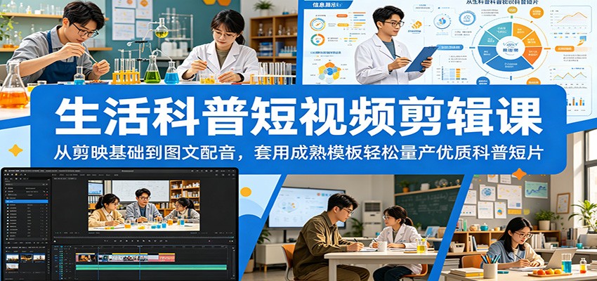 生活科普短视频剪辑课：从剪映基础到图文配音，套用成熟模板轻松量产优质科普短片-KJ分享