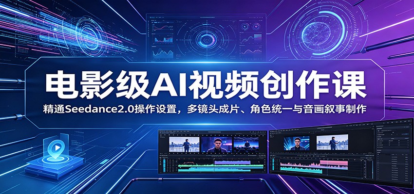 电影级AI视频创作课:精通Seedance2.0操作设置,多镜头成片、角色统一与音画叙事制作-KJ分享