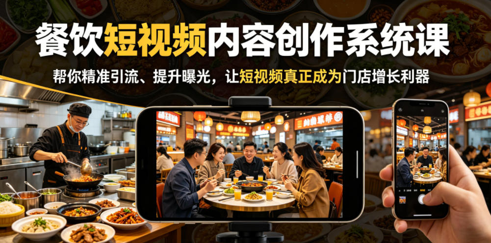 餐饮短视频内容创作系统课，帮你精准引流、提升曝光，让短视频真正成为门店增长利器-KJ分享