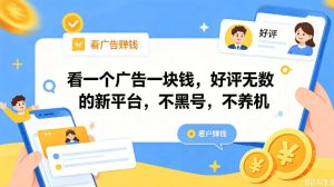 看一个广告一块钱，好评无数的新平台，不黑号，不养机，一撸几十块钱还是不错的【揭秘】-KJ分享