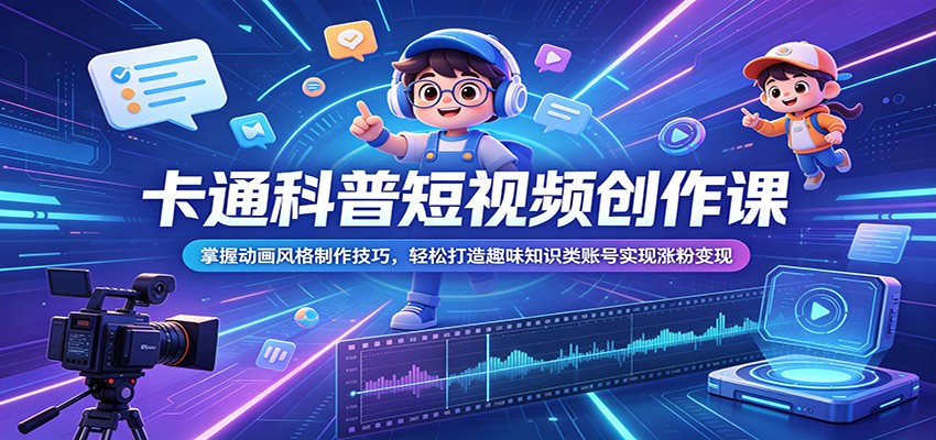 卡通科普短视频创作课：掌握动画风格制作技巧，轻松打造趣味知识类账号实现涨粉变现-KJ分享