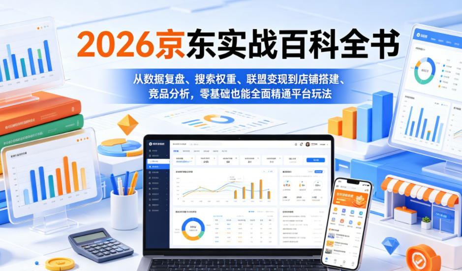 2026京东实战百科全书，从数据复盘、搜索权重、联盟变现到店铺搭建、竞品分析，零基础也能全面精通平台玩法-KJ分享