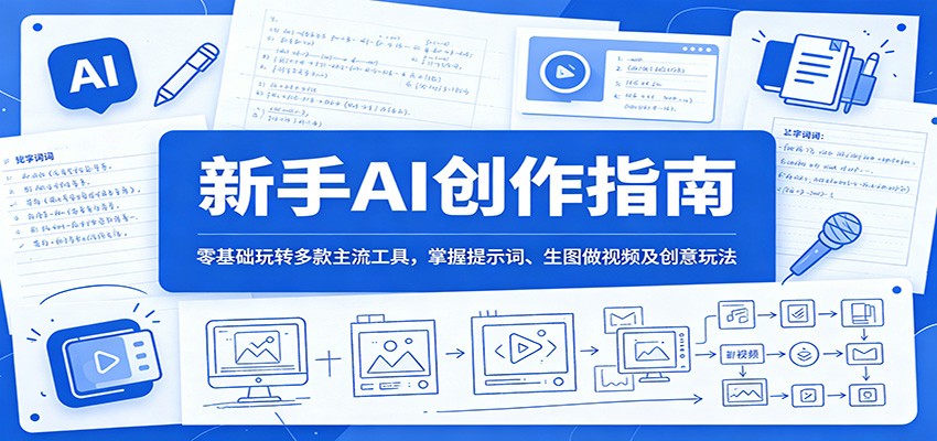 新手AI创作指南:零基础玩转多款主流工具,掌握提示词、生图做视频及创意玩法-KJ分享