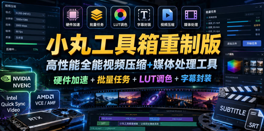 小丸工具箱重制版–高性能全能视频压缩+媒体处理工具｜硬件加速+批量任务+LUT调色+字幕封装-KJ分享