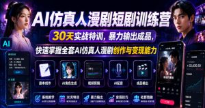 AI仿真人漫剧短剧训练营，30天实战特训，暴力输出成品，快速掌握全套AI仿真人漫剧创作与变现能力-KJ分享