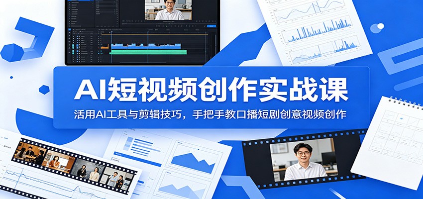 AI短视频创作实战课：活用AI工具与剪辑技巧，手把手教口播短剧创意视频创作-KJ分享