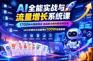 AI全能实战与流量增长系统课，1700种AI落地用法，全品类文档内容自动生成，GEO关键词与流量增长100W变现教程-KJ分享