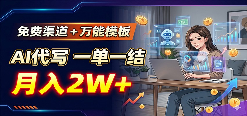 免费渠道+万能模板，AI代写一单一结，月入2W+-KJ分享