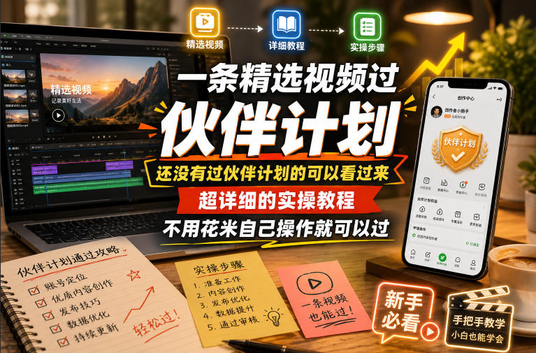 一条精选视频过伙伴计划，还没有过伙伴计划的可以看过来，超详细的实操教程，不用花米自己操作就可以过-KJ分享