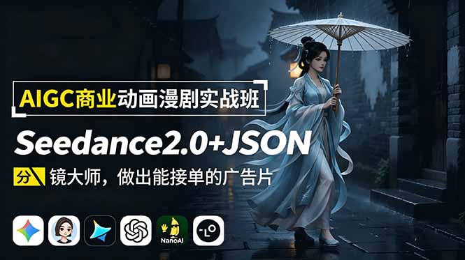 AIGC商业动画漫剧实战班：Seedance2.0+JSON分镜大师，做出能接单的广告片-KJ分享