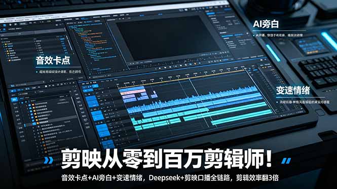剪映从零到百万剪辑师！音效卡点+AI旁白+变速情绪，Deepseek+剪映口播全链路，剪辑效率翻3倍-KJ分享