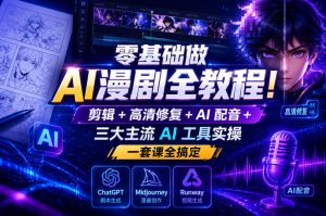 零基础做AI漫剧全教程！剪辑+高清修复+AI配音+三大主流AI工具实操，一套课全搞定-KJ分享