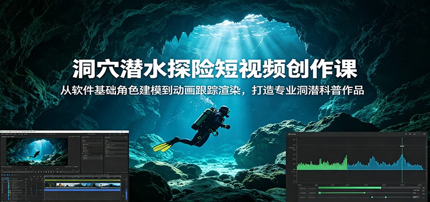 洞穴潜水探险短视频创作课:从软件基础角色建模到动画跟踪渲染,打造专业洞潜科普作品-KJ分享