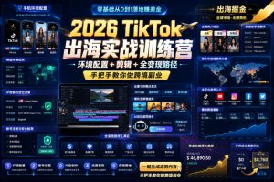 2026 TikTok出海实战训练营,环境配置 + 剪辑 + 全变现路径,手把手教你做跨境副业-KJ分享