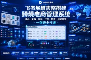飞书多维表格搭建跨境电商管理系统,选品、采购、库存、订单、物流、利润核算,一张表全打通-KJ分享