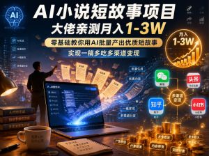 AI小说短故事项目，大佬亲测月入1-3W，零基础教你用AI批量产出优质短故事，实现一稿多吃多渠道变现-KJ分享