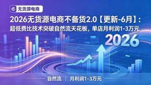 2026无货源电商不备货2.0【更新-6月】:超低费比技术突破自然流天花板,单店月利润1-3万元-KJ分享